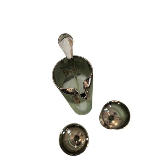 Martini Glassware Set Clear Black Stir Rod Pitcher 2 Glasses VTG Collectible - Picture 3 of 11